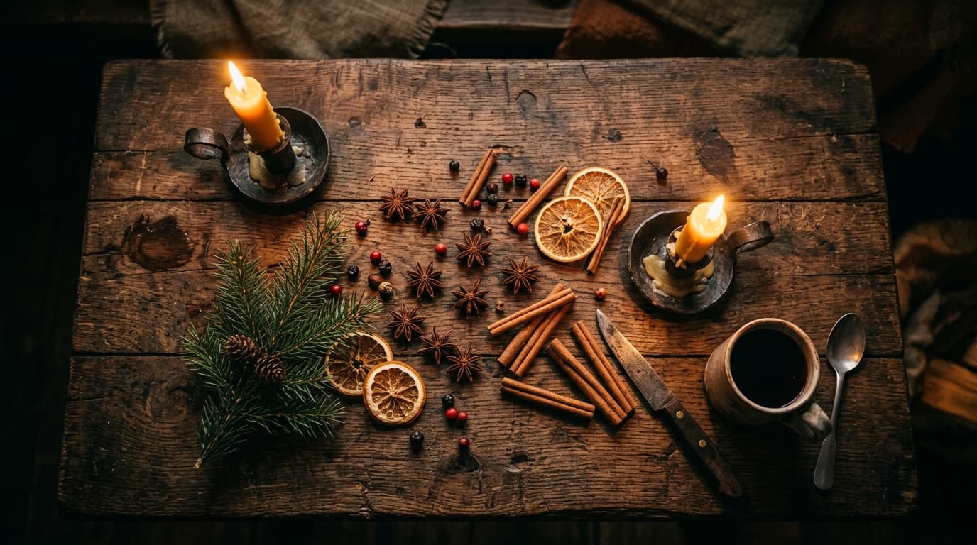 Rustic medieval wooden tavern table background